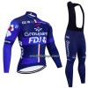 Fietskleding (Fietsshirt Lange Mouw + Lange Koersbroek) 2023 Groupama-FDJ - Zwart Blauw